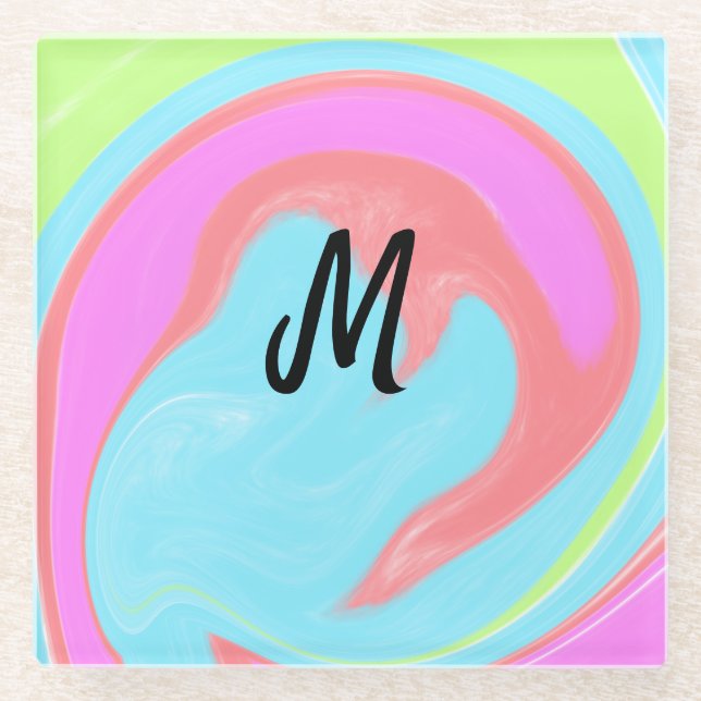 simple minimal monogram logo personalised baking   glass coaster (Front)