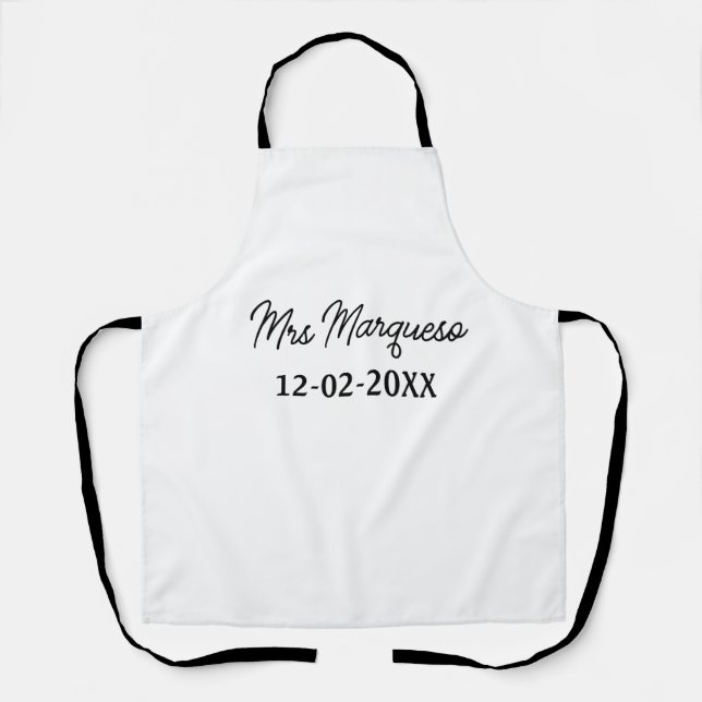 simple minimal monogram mrs Mr name date year Thro Apron (Front)