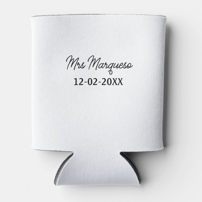 simple minimal monogram mrs Mr name date year Thro Can Cooler (Front)