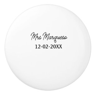 simple minimal monogram mrs Mr name date year Thro Ceramic Knob