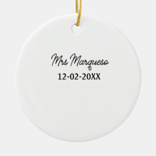 simple minimal monogram mrs Mr name date year Thro Ceramic Tree Decoration