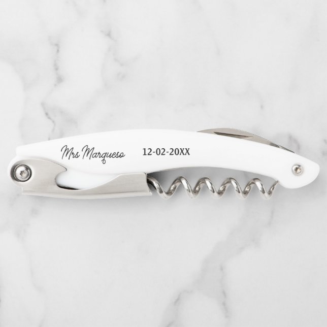 simple minimal monogram mrs Mr name date year Thro Corkscrew (Front)