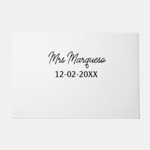 simple minimal monogram mrs Mr name date year Thro Doormat