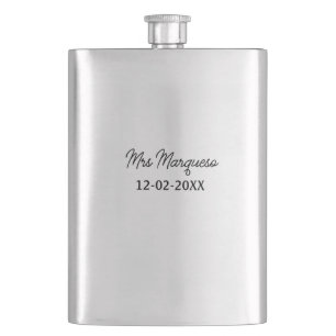 simple minimal monogram mrs Mr name date year Thro Hip Flask