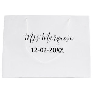 simple minimal monogram mrs Mr name date year Thro Large Gift Bag