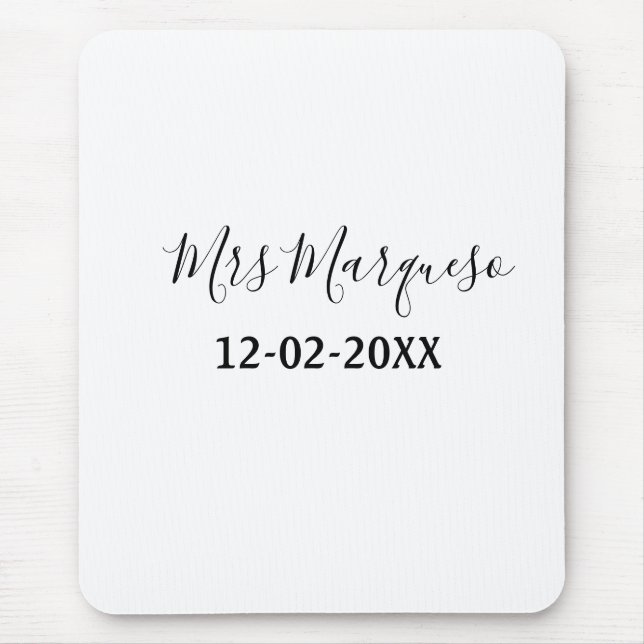 simple minimal monogram mrs Mr name date year Thro Mouse Mat (Front)