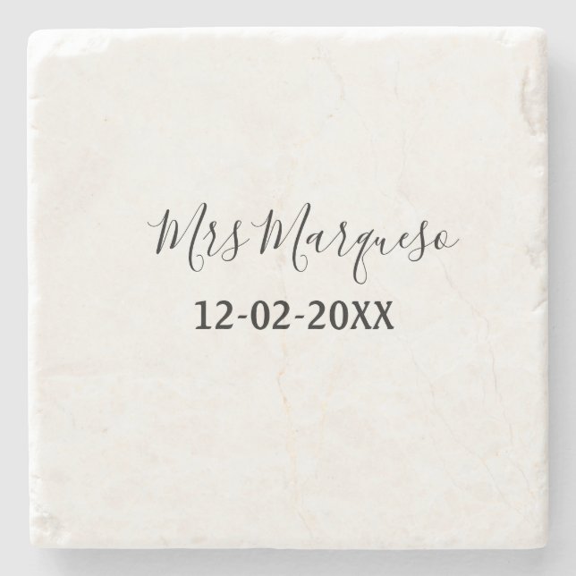 simple minimal monogram mrs Mr name date year Thro Stone Coaster (Front)