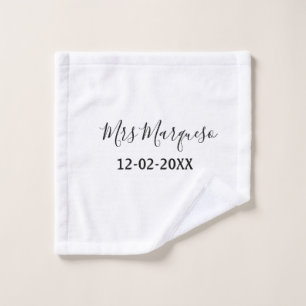 simple minimal monogram mrs Mr name date year Thro Wash Cloth