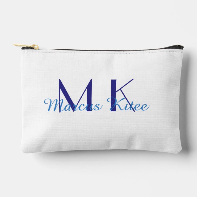 simple minimal monogram personalised name blue ret accessory pouch (Front)