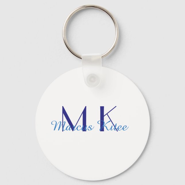 simple minimal monogram personalised name blue ret key ring (Front)