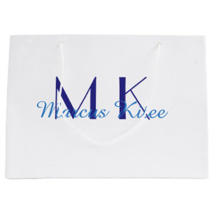 simple minimal monogram personalised name blue ret large gift bag