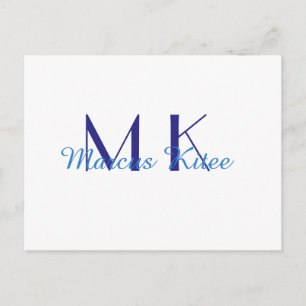 simple minimal monogram personalised name blue ret postcard