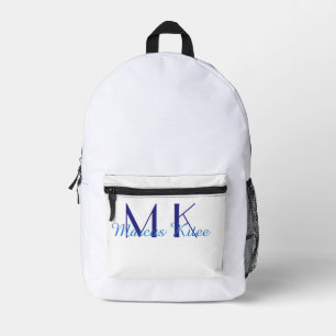 simple minimal monogram personalised name blue ret printed backpack