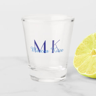 simple minimal monogram personalised name blue ret shot glass