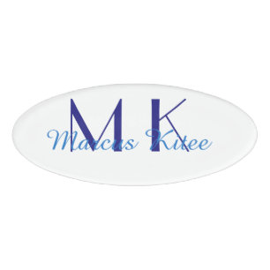 simple minimal monogram personalised name blue ret tag