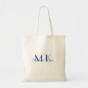 simple minimal monogram personalised name blue ret tote bag