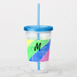 simple minimal monogram personalised watercolor st acrylic tumbler