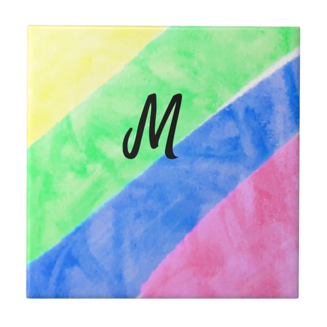 simple minimal monogram personalised watercolor st tile (Front)