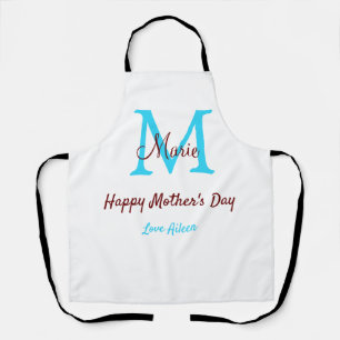 simple minimal mother's day blue monogram pink nam apron