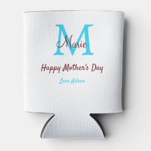 simple minimal mother's day blue monogram pink nam can cooler