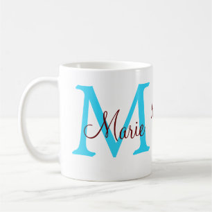 simple minimal mother's day blue monogram pink nam coffee mug