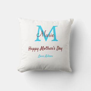 simple minimal mother's day blue monogram pink nam cushion