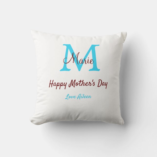 simple minimal mother's day blue monogram pink nam cushion (Front)