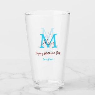 simple minimal mother's day blue monogram pink nam glass
