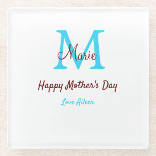 simple minimal mother's day blue monogram pink nam glass coaster