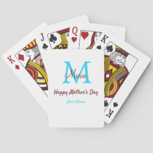 simple minimal mother's day blue monogram pink nam playing cards