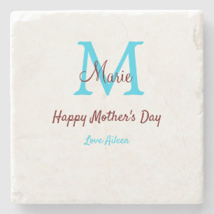simple minimal mother's day blue monogram pink nam stone coaster