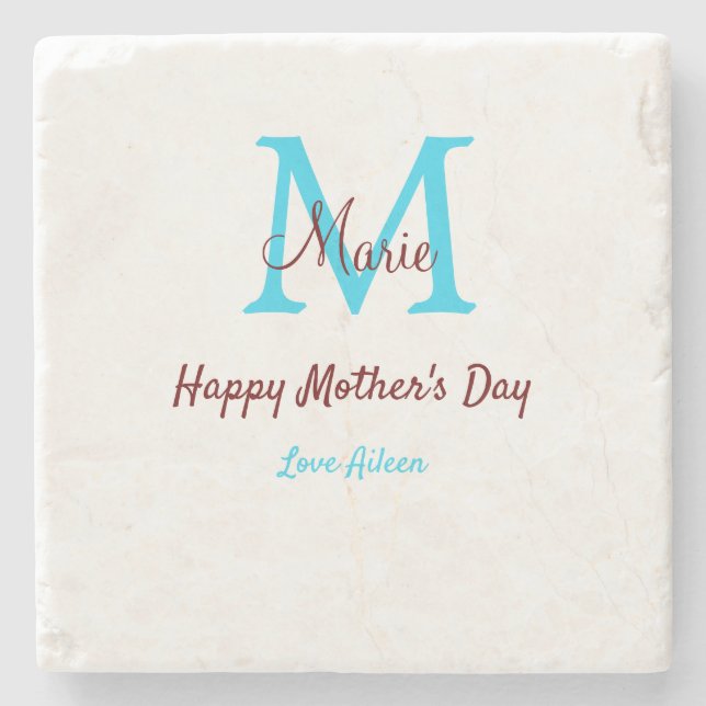 simple minimal mother's day blue monogram pink nam stone coaster (Front)