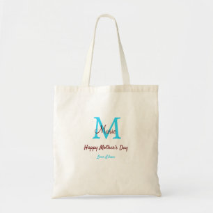 simple minimal mother's day blue monogram pink nam tote bag