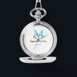 simple minimal mother's day blue monogram pink nam watch<br><div class="desc">beautiful design</div>