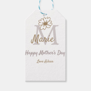simple minimal mother's day monogram golden gray f gift tags