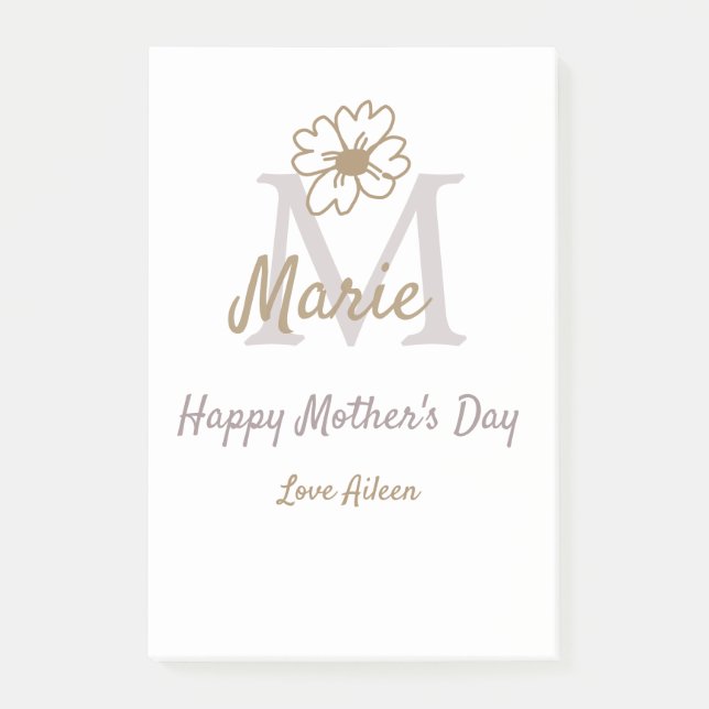 simple minimal mother's day monogram golden gray f post-it notes (Front)