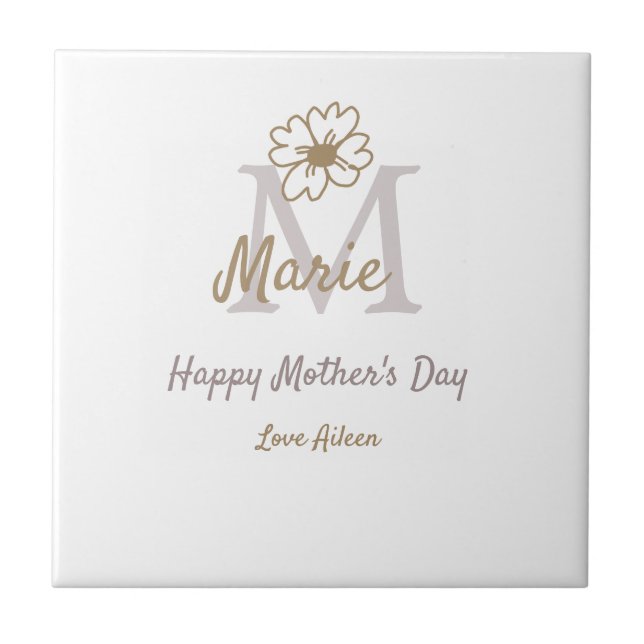 simple minimal mother's day monogram golden gray f tile (Front)