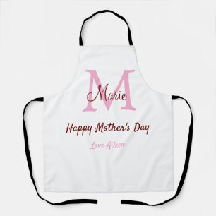 simple minimal mother's day monogram pink name tex apron