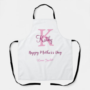 simple minimal mother's day monogram pink name tex apron