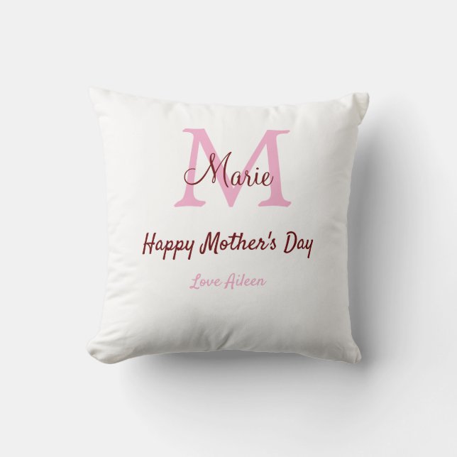 simple minimal mother's day monogram pink name tex cushion (Front)