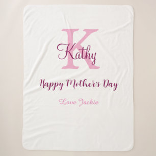 simple minimal mother's day monogram pink name tex sherpa blanket