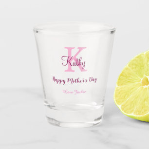 simple minimal mother's day monogram pink name tex shot glass