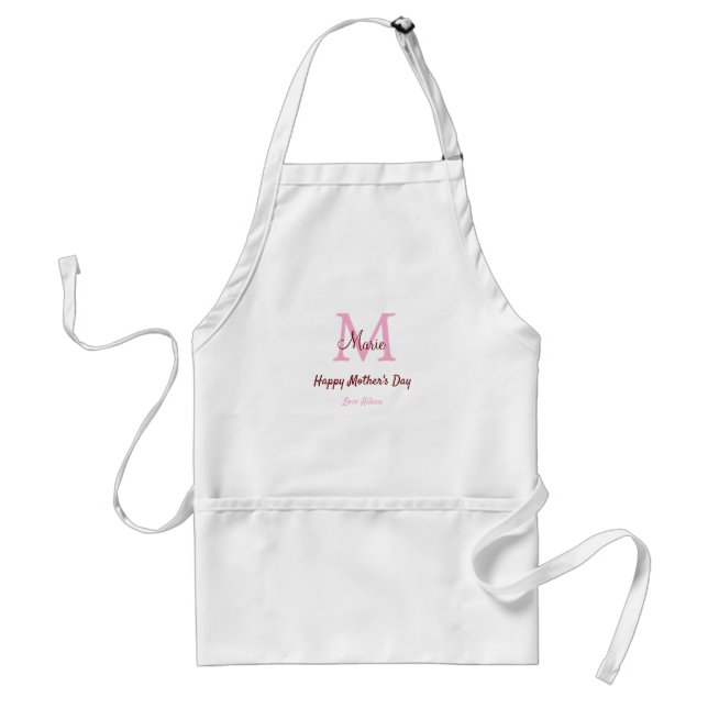 simple minimal mother's day monogram pink name tex standard apron (Front)