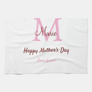simple minimal mother's day monogram pink name tex tea towel