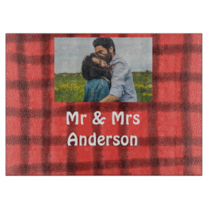 Simple minimal mr and mrs add your name photo red cutting board
