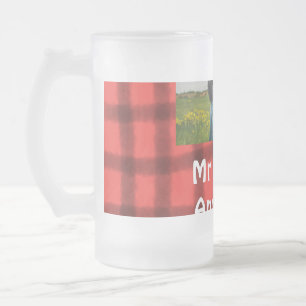 Simple minimal mr and mrs add your name photo red frosted glass beer mug