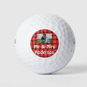 Simple minimal mr and mrs add your name photo red golf balls