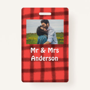 Simple minimal mr and mrs add your name photo red  ID badge
