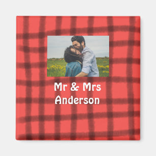 Simple minimal mr and mrs add your name photo red  magnet