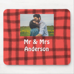 Simple minimal mr and mrs add your name photo red mouse mat